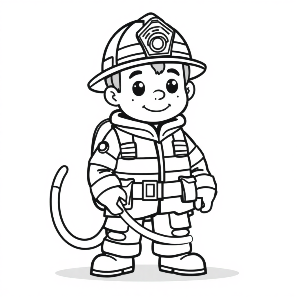 Firefighter With Hose Coloring Page