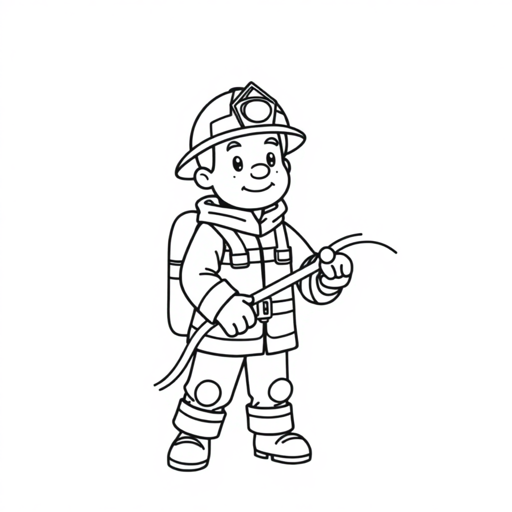 Firefighter With Hose In Winter Coloring Page