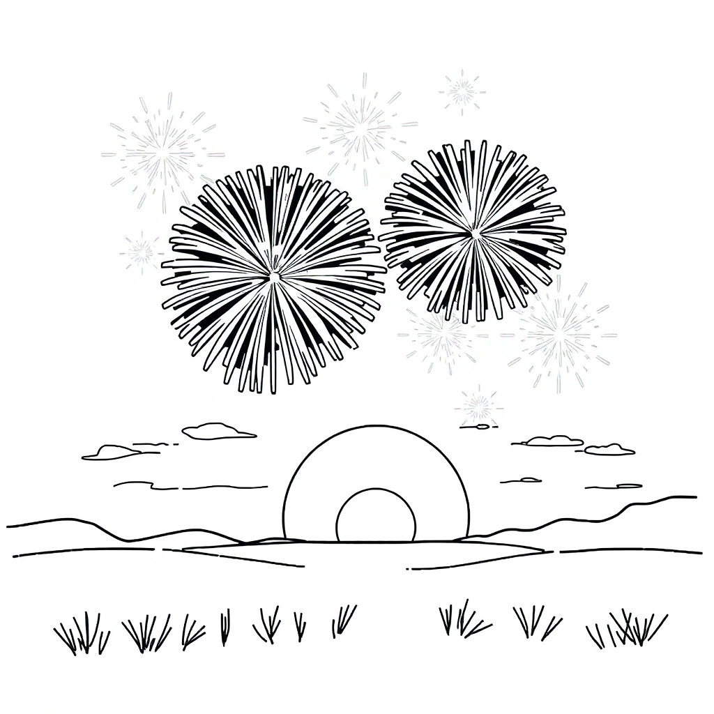 Fireworks Celebration At Sunset Coloring Page