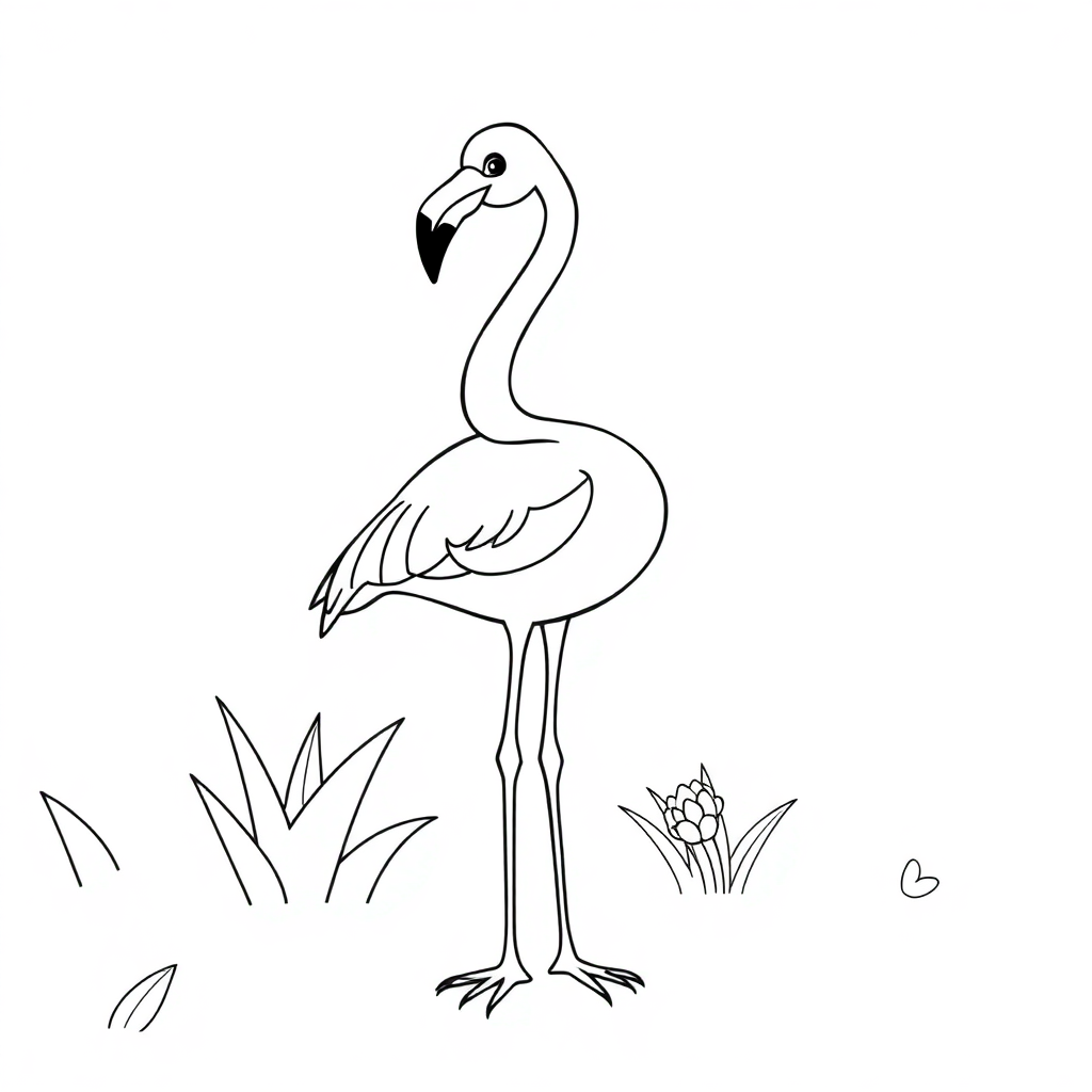 Flamingo Standing In Garden Coloring Page