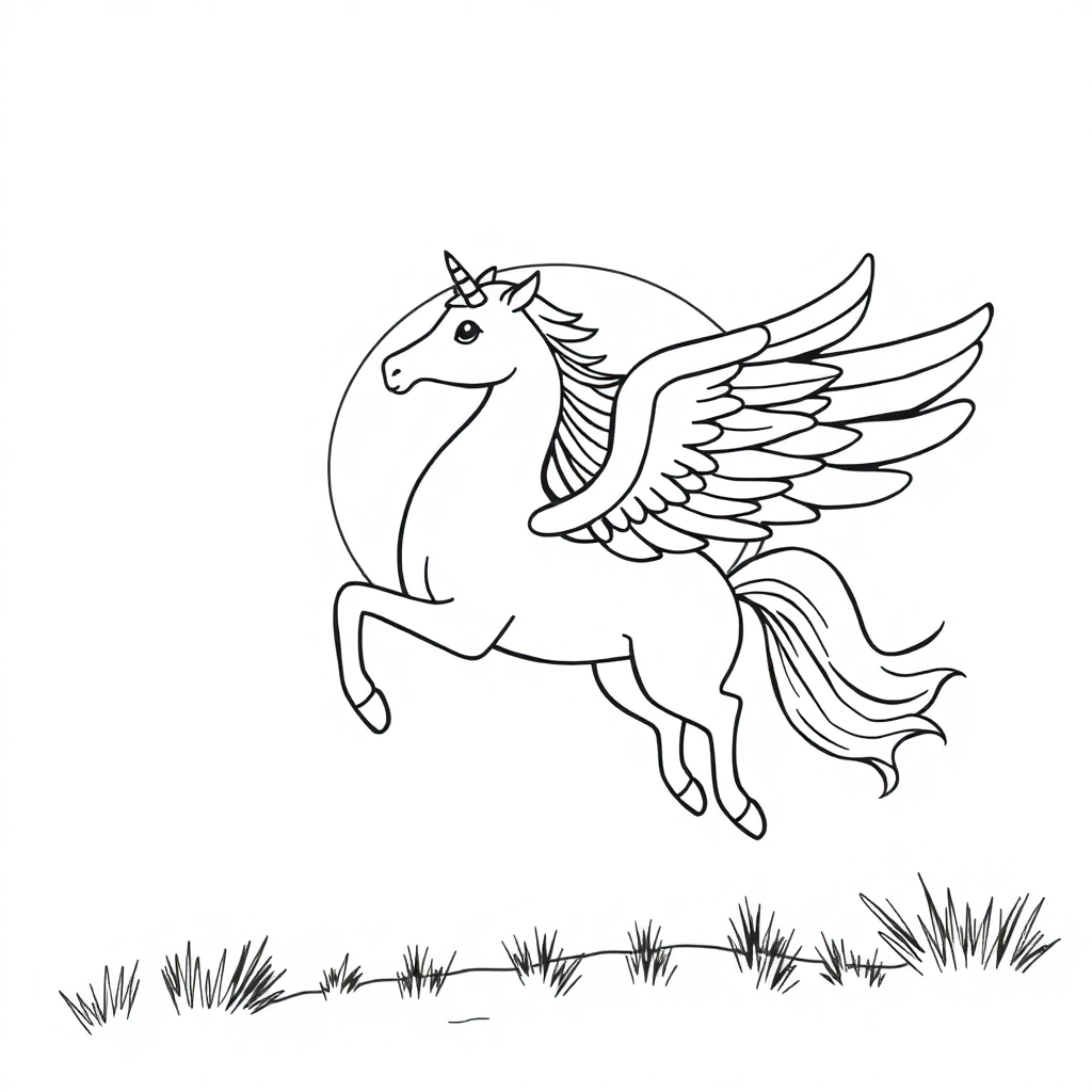 Flying Pegasus At Sunset Coloring Page