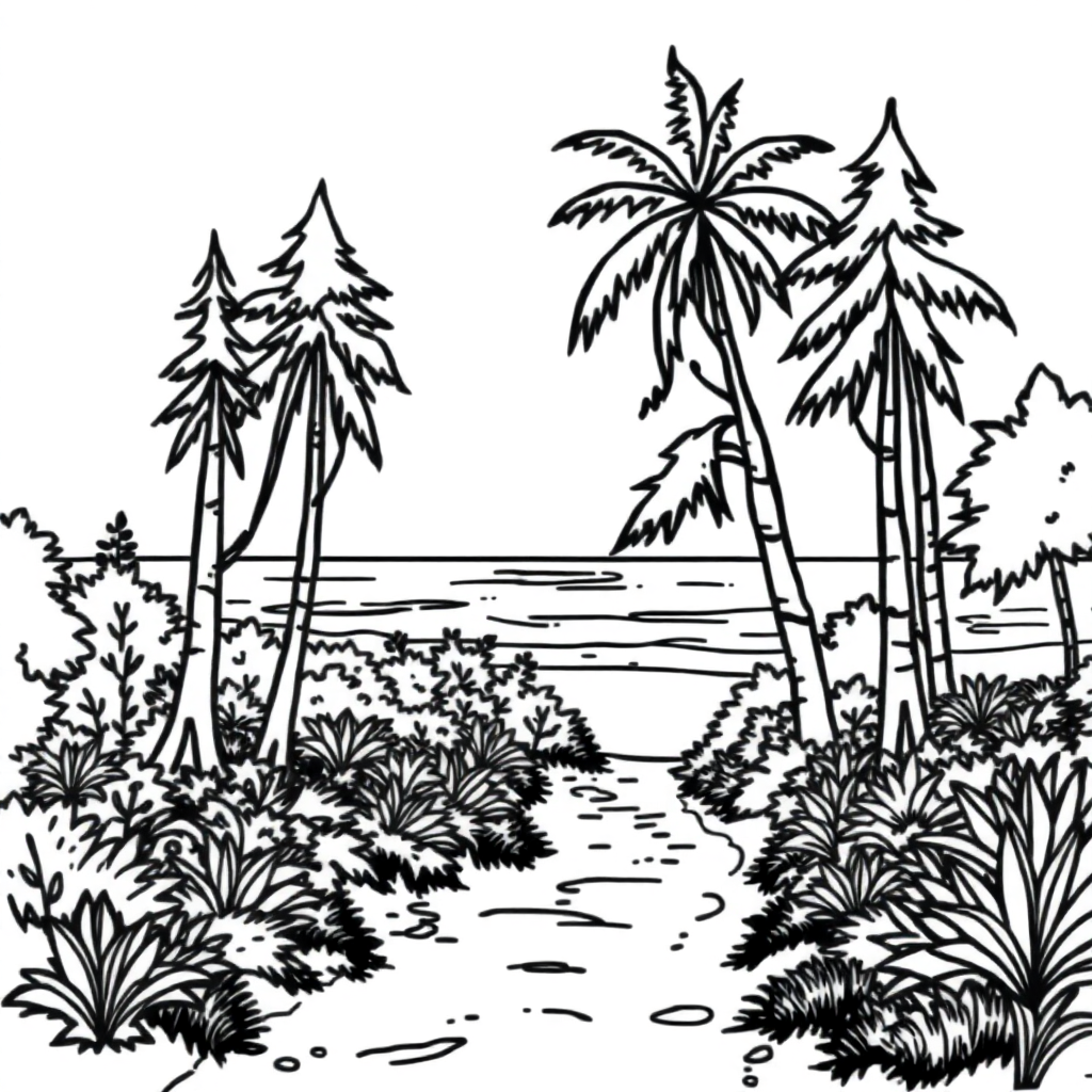 Forest Path On Beach Coloring Page