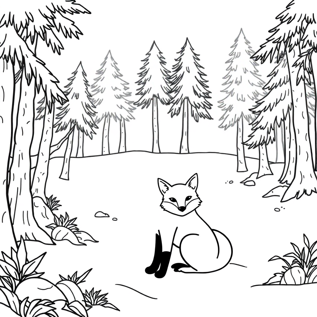 Printable Fox In Forest On Beach Coloring Page