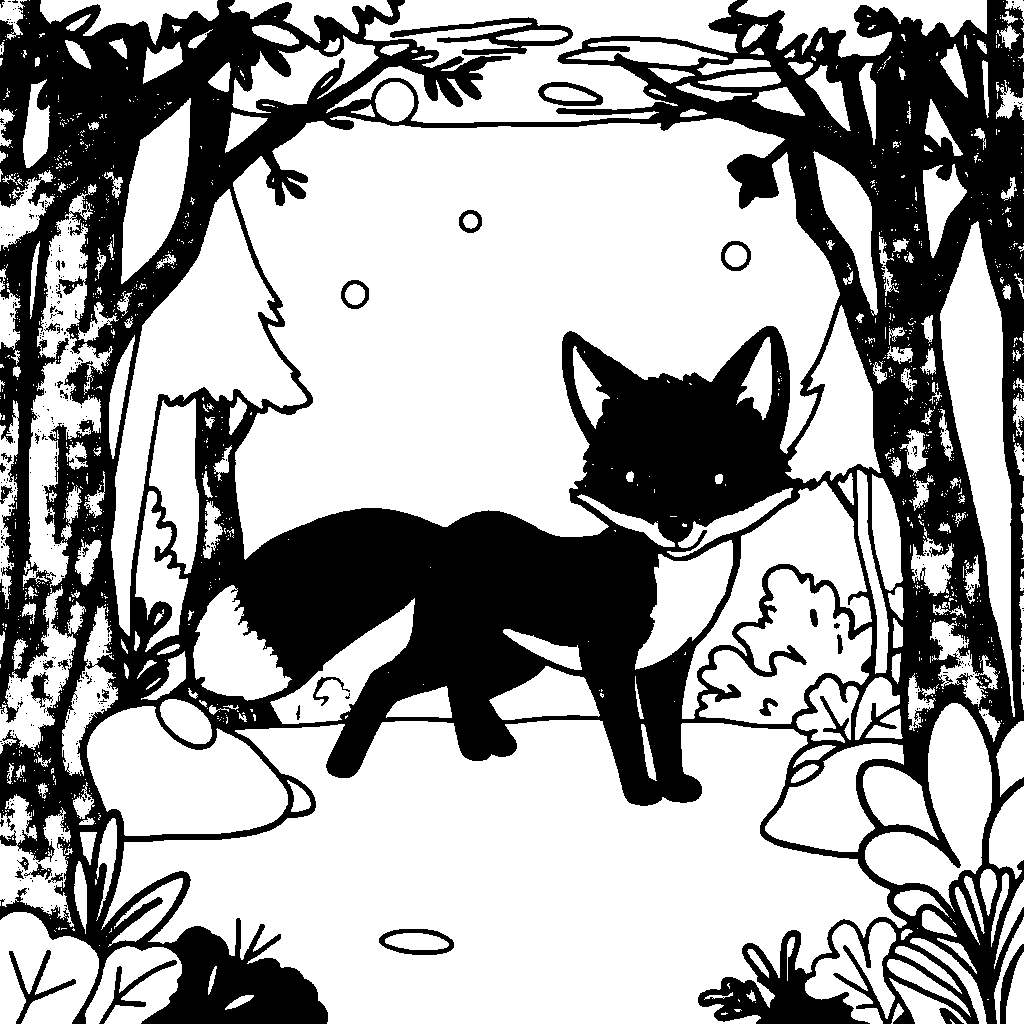 Fox In Forest Underwater Coloring Page