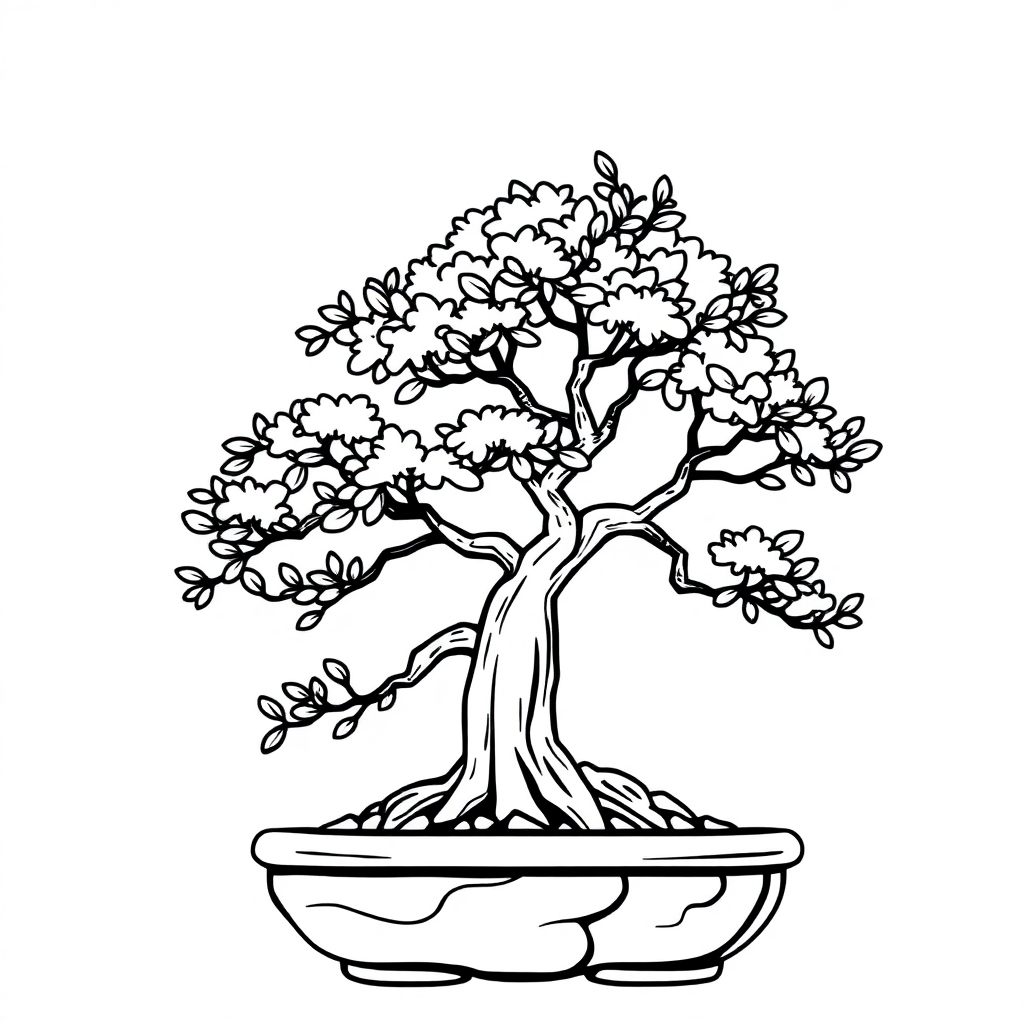 Friendly Bonsai Tree Coloring Page
