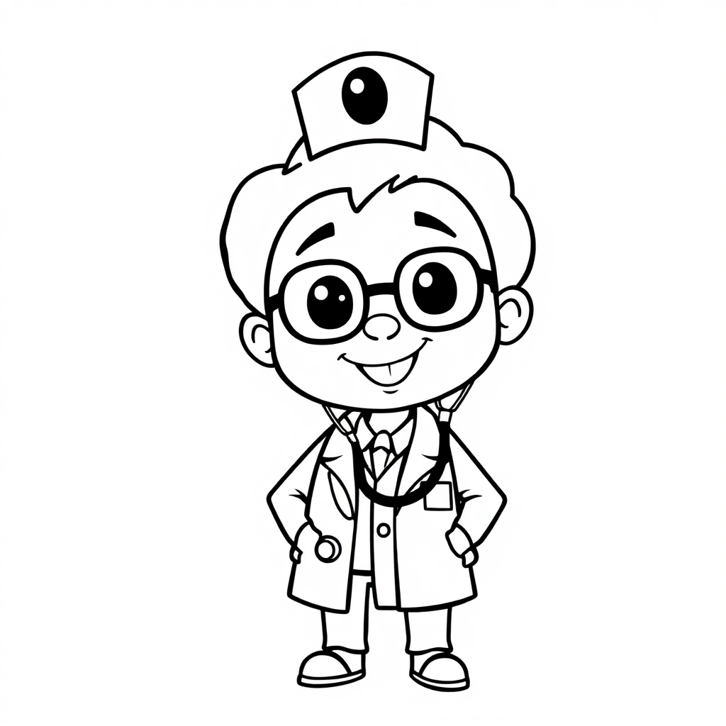 Friendly Doctor With Stethoscope Coloring Page