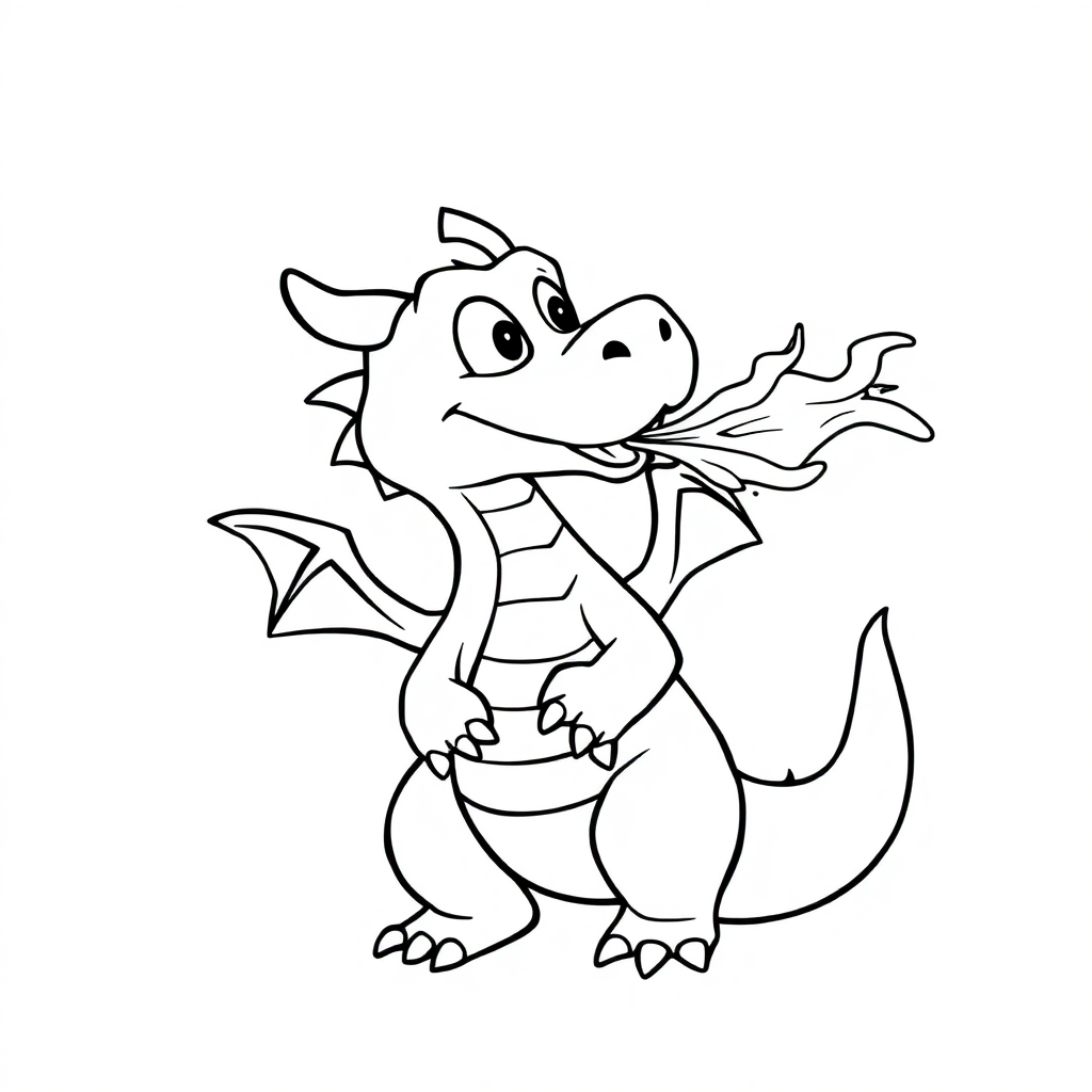 Friendly Dragon Breathing Fire Coloring Page
