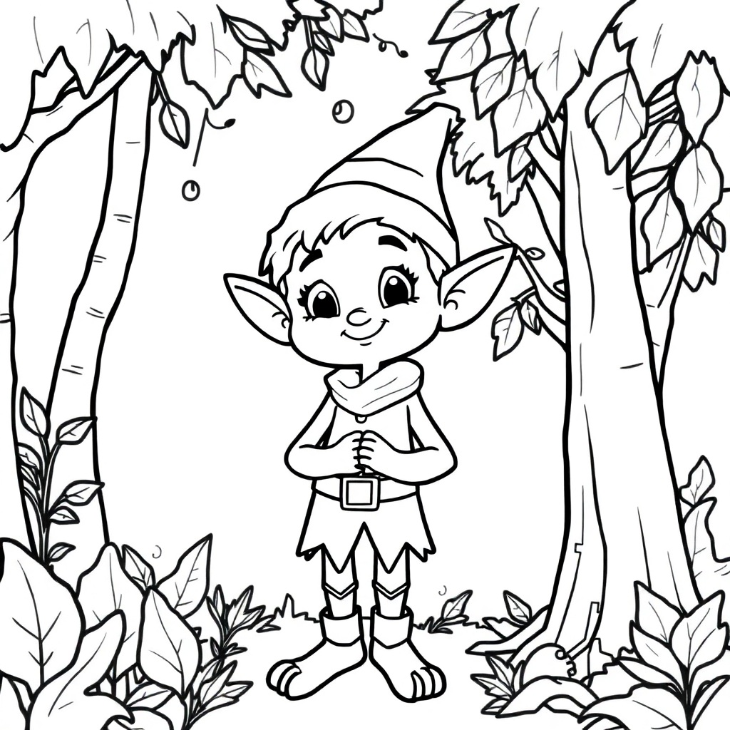 Friendly Elf In Forest Coloring Page