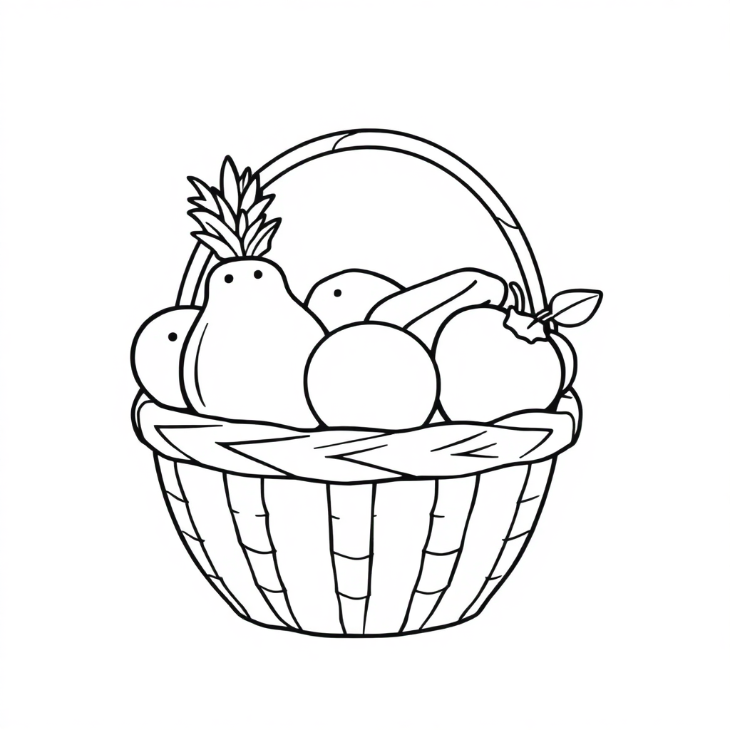 Friendly Fruit Basket Coloring Page