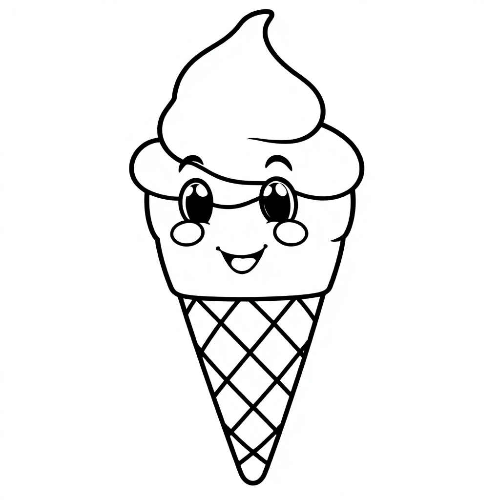 Friendly Ice Cream Cone Coloring Page