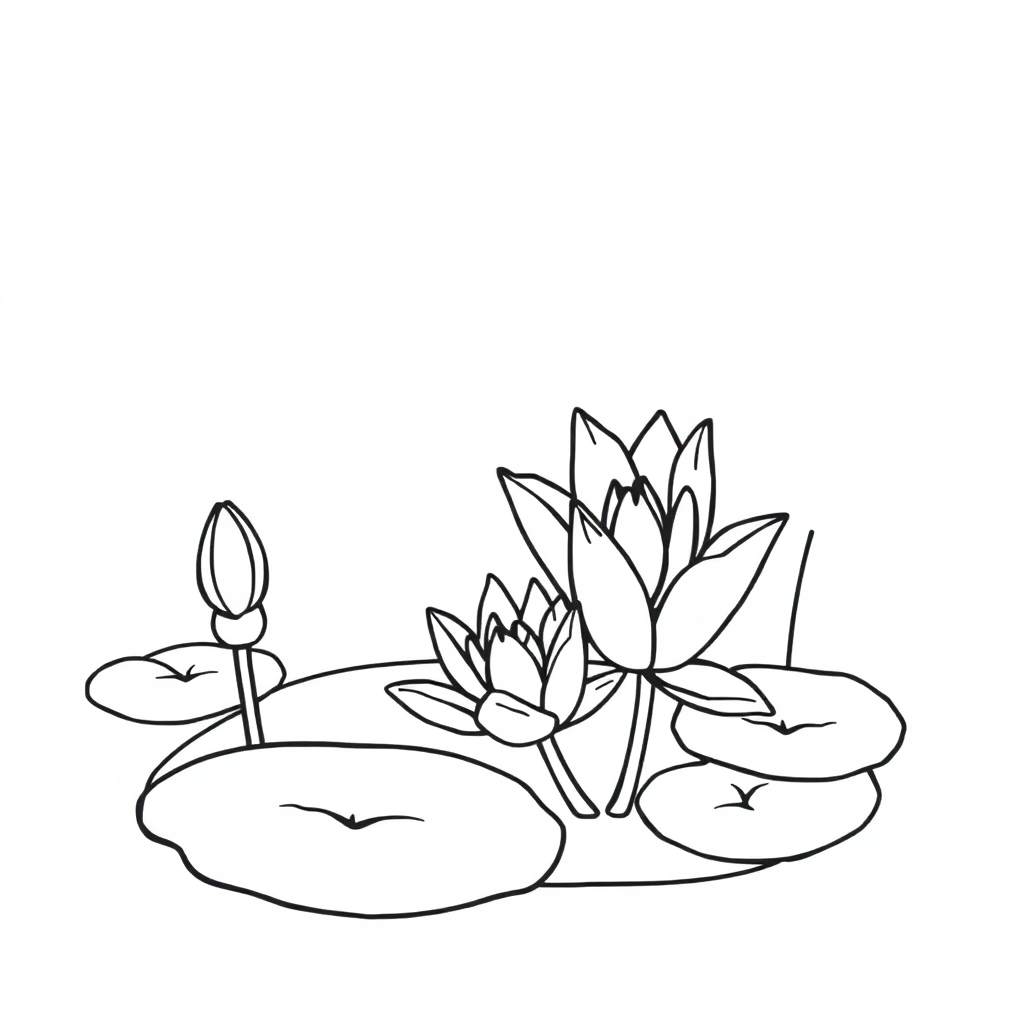 Detailed Friendly Lily Pond Coloring Page