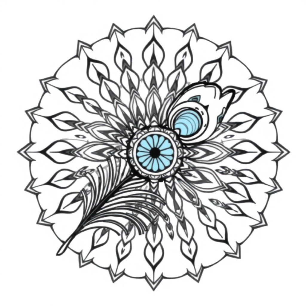 Friendly Peacock Feather Mandala Coloring Page