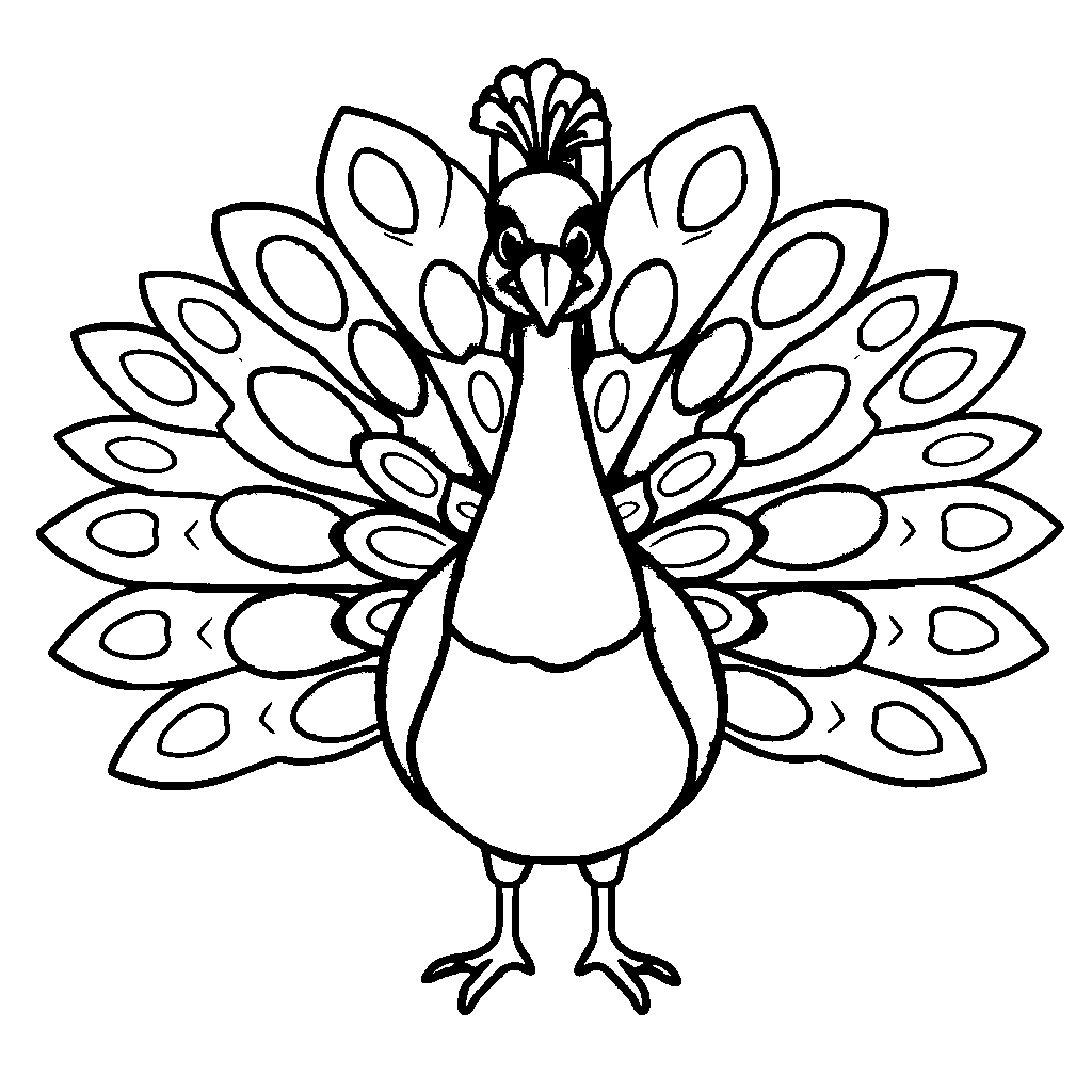 Friendly Peacock With Feathers Spread Coloring Page
