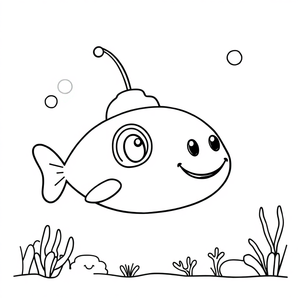 Friendly Submarine Underwater Coloring Page