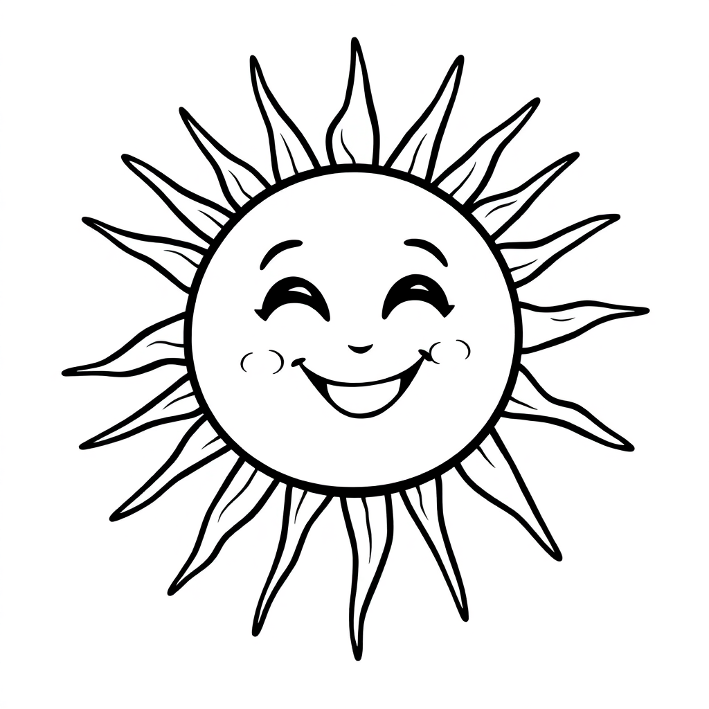 Friendly Sun With Rays Coloring Page