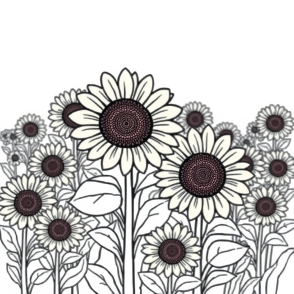 Friendly Sunflower Field Coloring Page