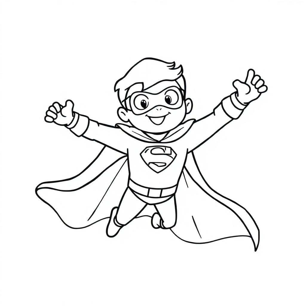 Friendly Superhero Flying Coloring Page