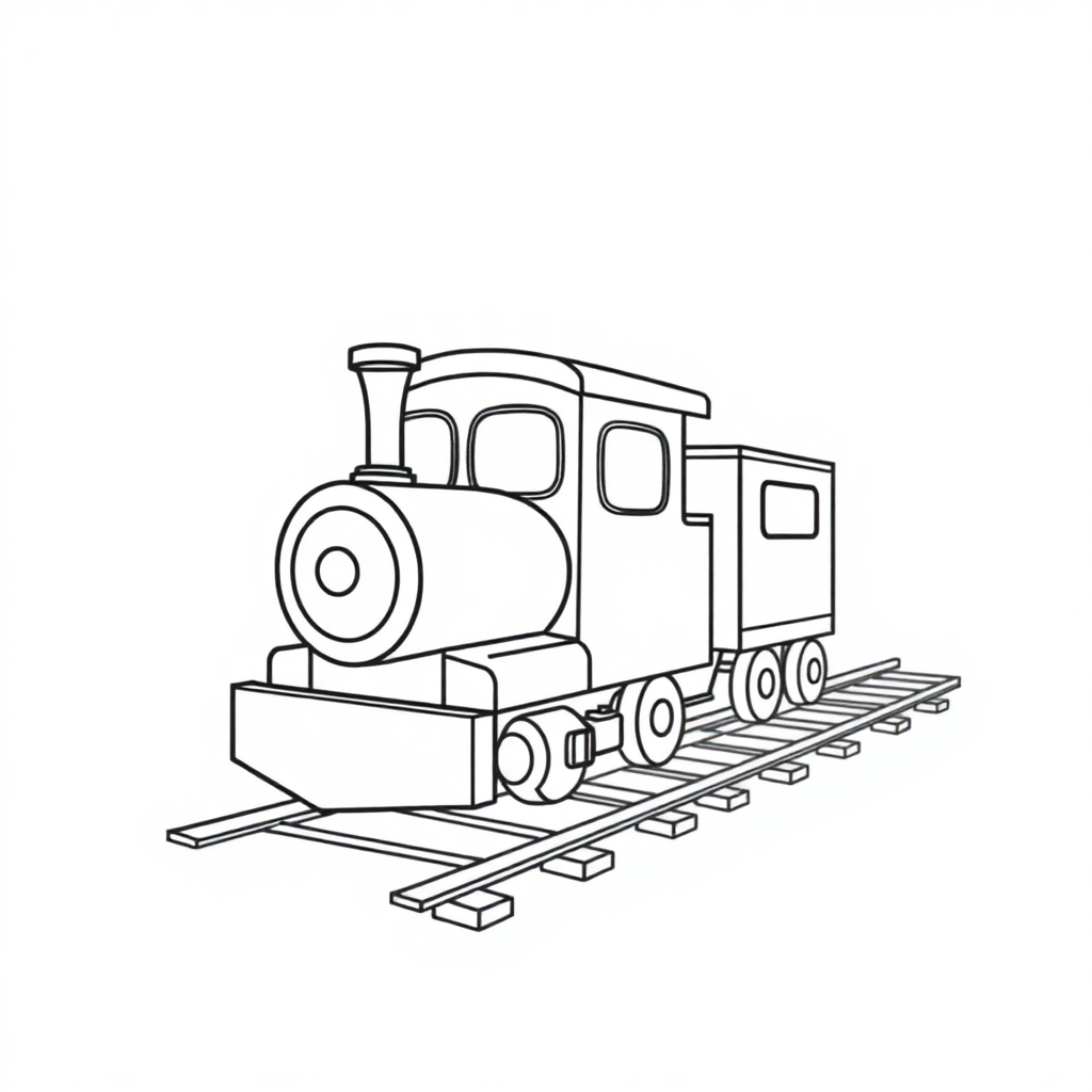 Friendly Train On Tracks Coloring Page