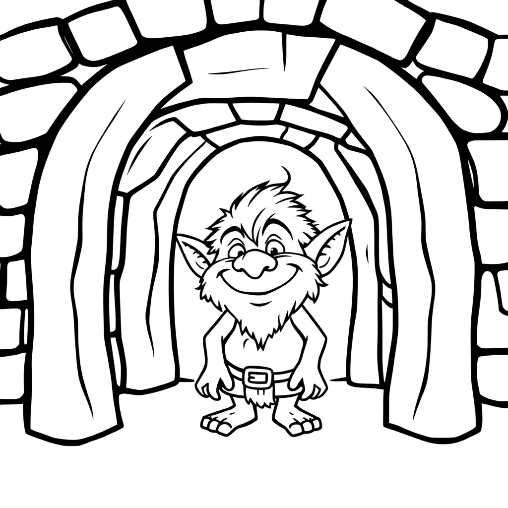 Friendly Troll Under Bridge Coloring Page