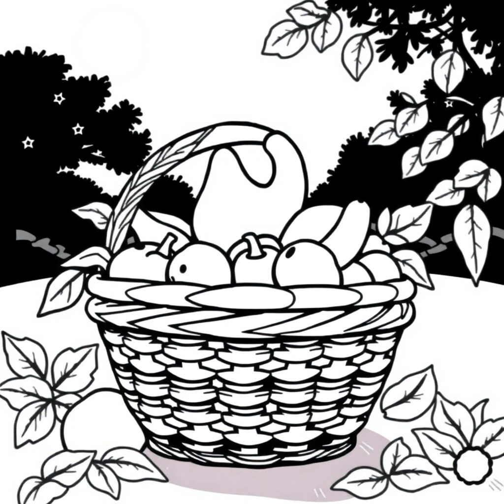 Fruit Basket At Night Coloring Page