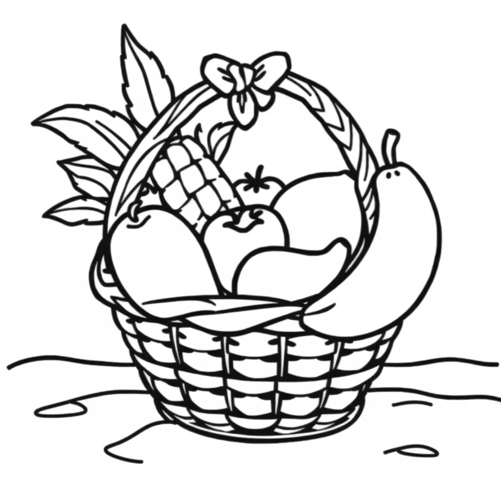 Fruit Basket On Beach Coloring Page