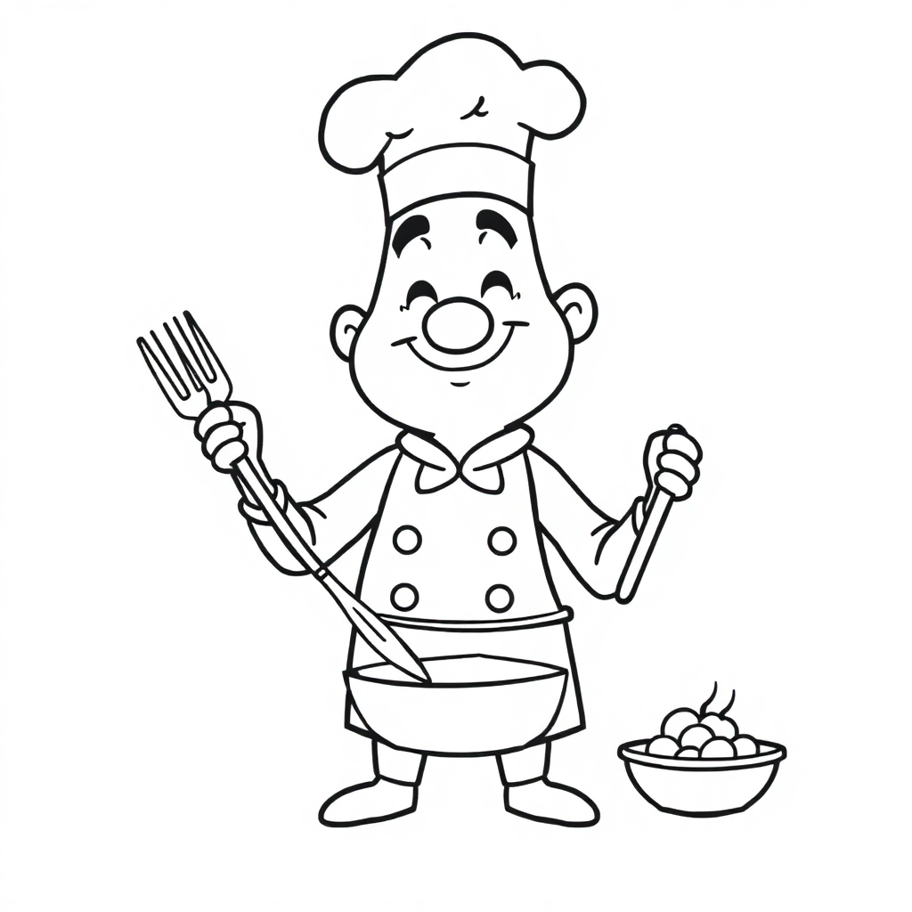 Funny Chef Cooking Coloring Page