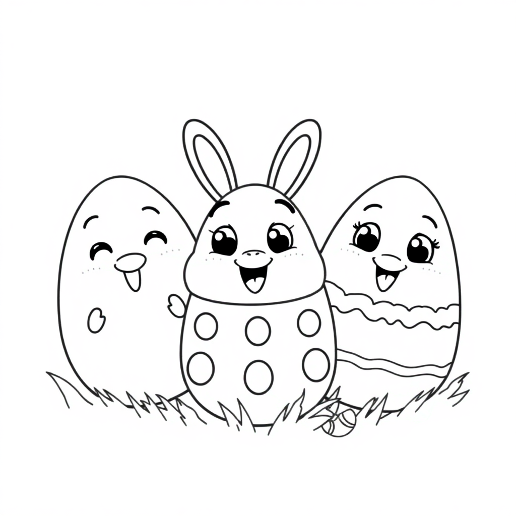 Funny Easter Eggs Decorated Coloring Page