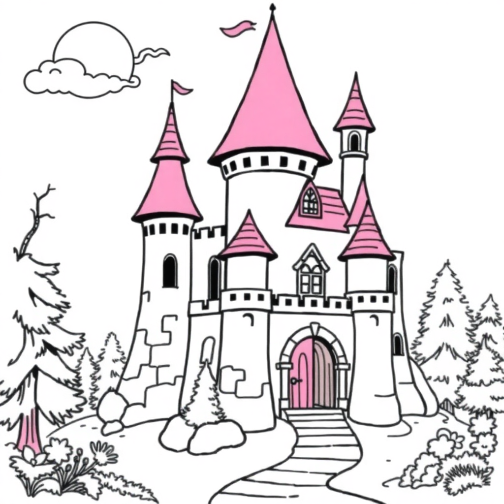 Funny Enchanted Castle Coloring Page