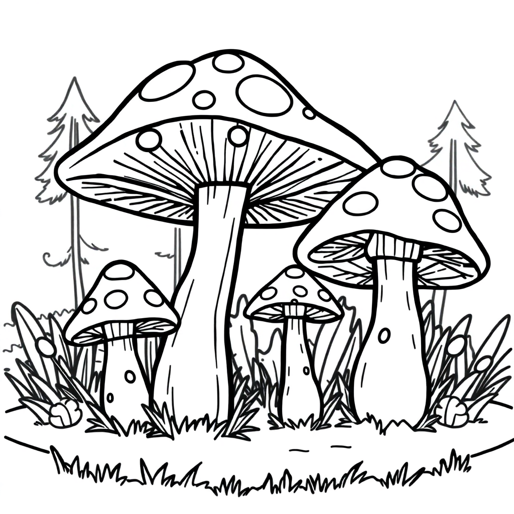 Funny Mushroom Forest Coloring Page