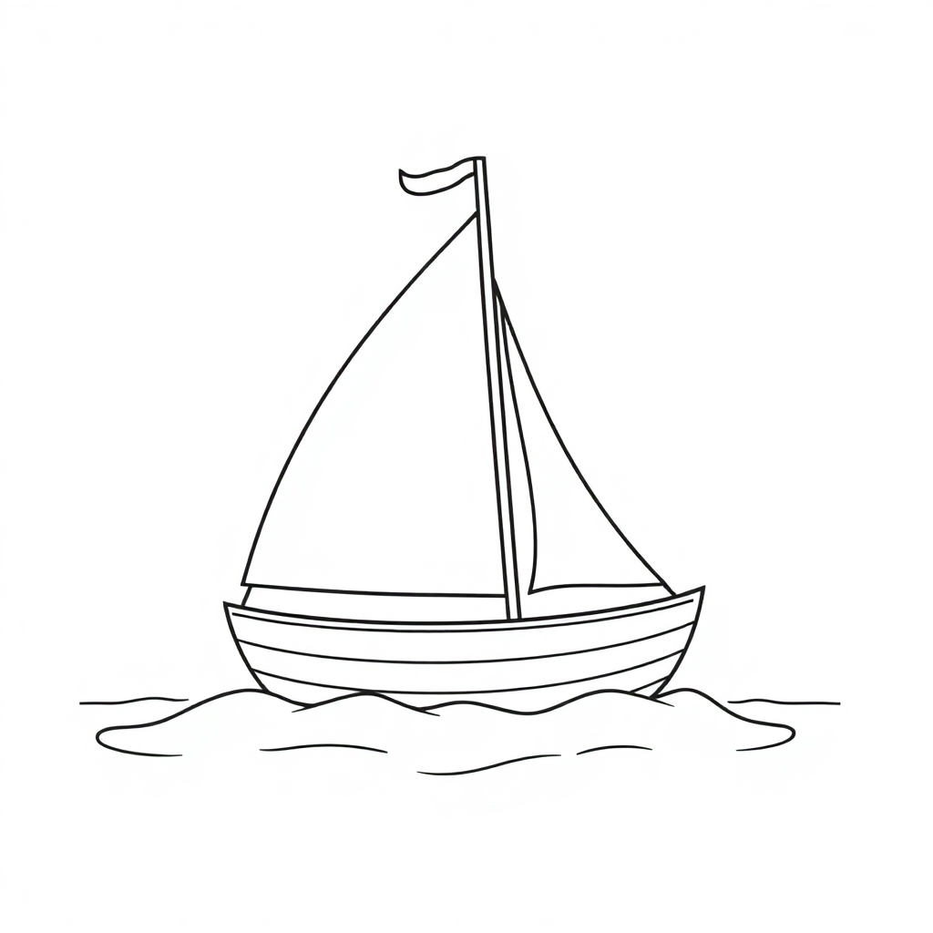 Funny Sailboat On Water Coloring Page