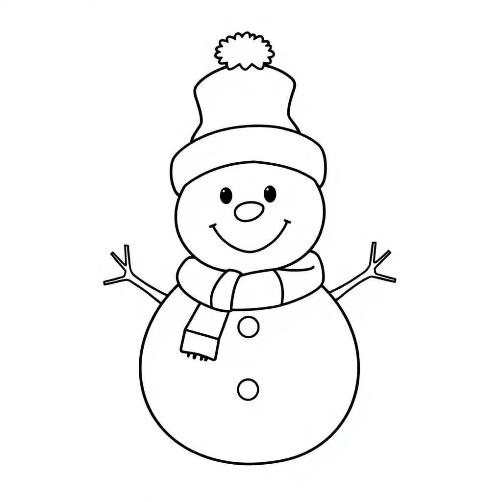 Funny Snowman With Hat Coloring Page