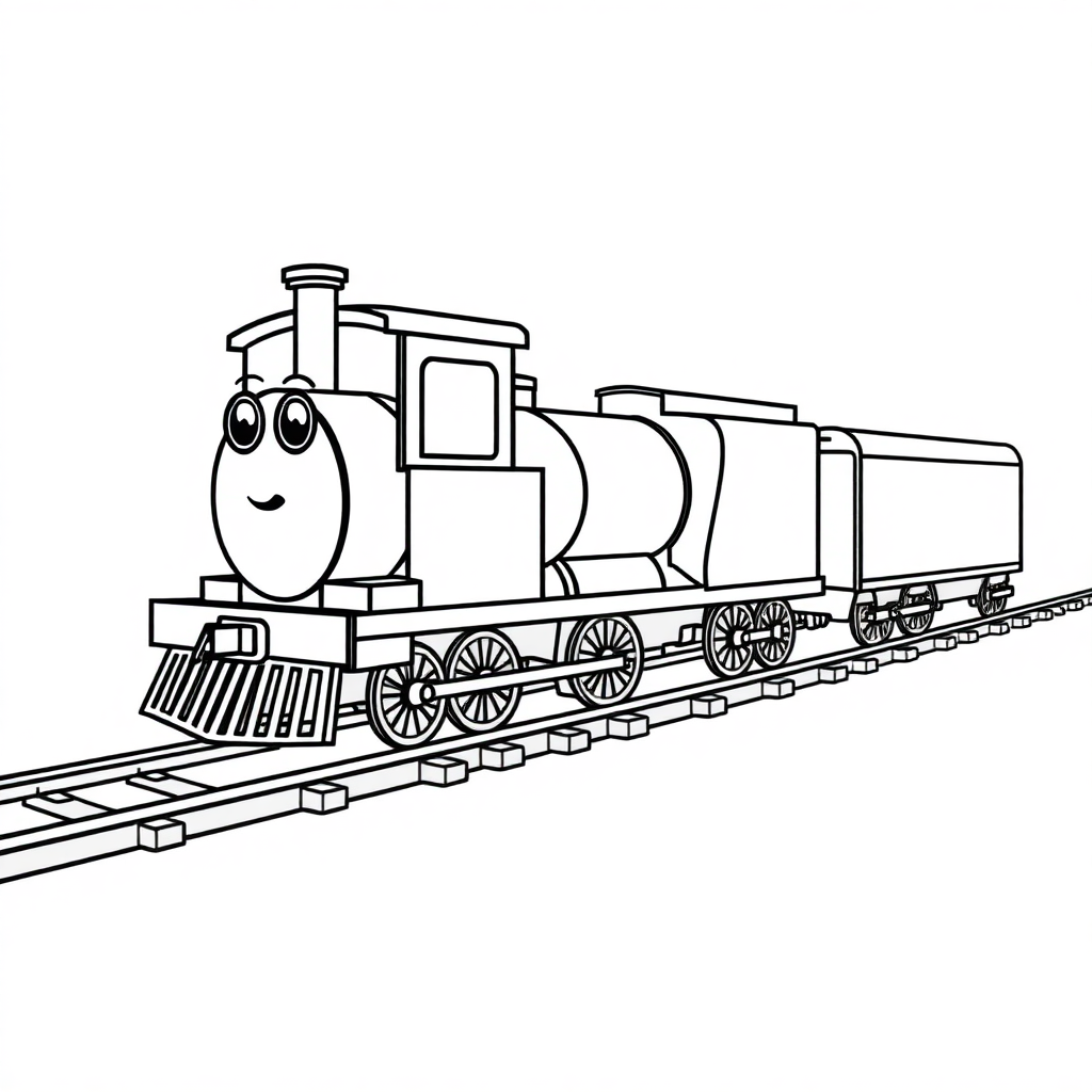 Funny Train On Tracks Coloring Page
