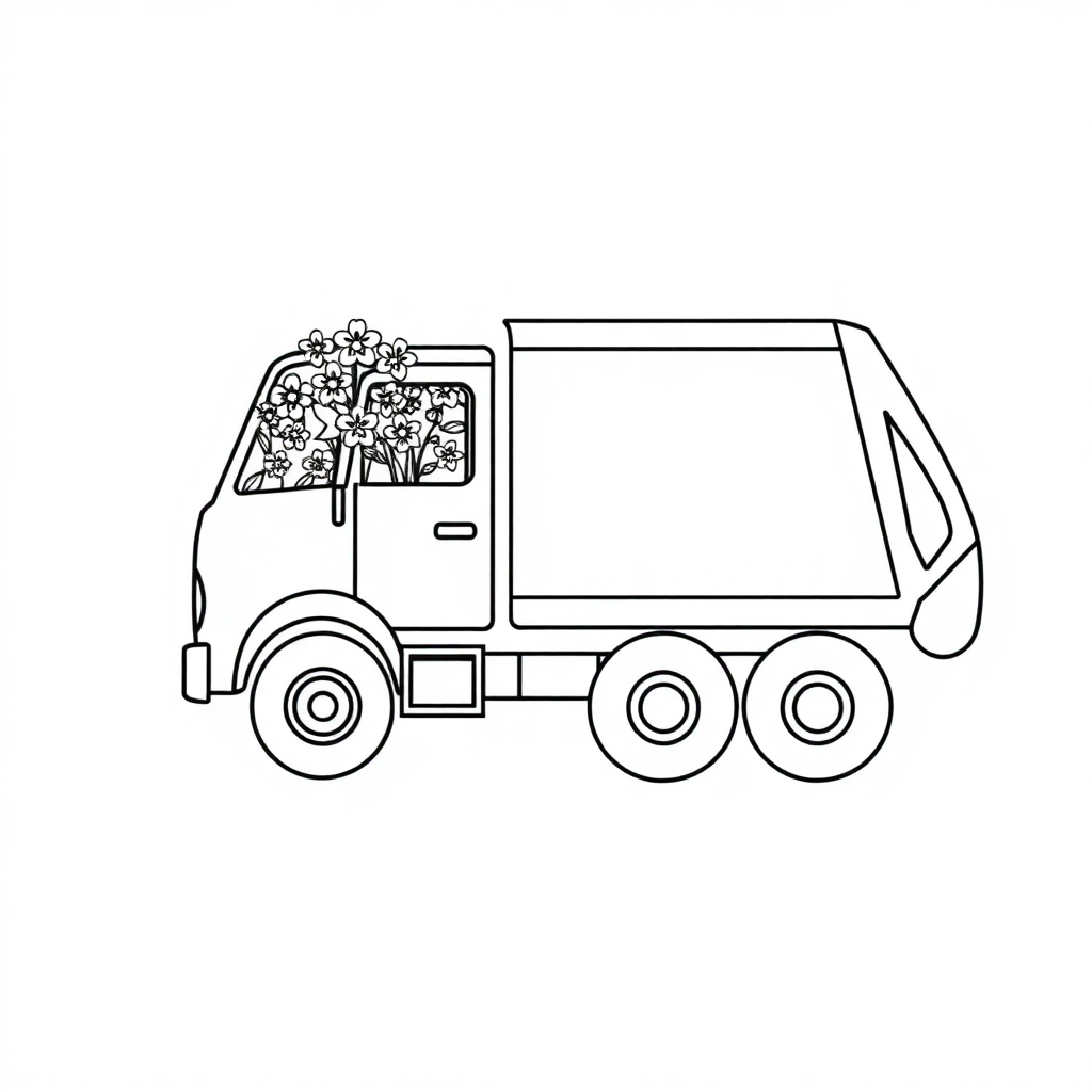 Garbage Truck With Flowers Coloring Page