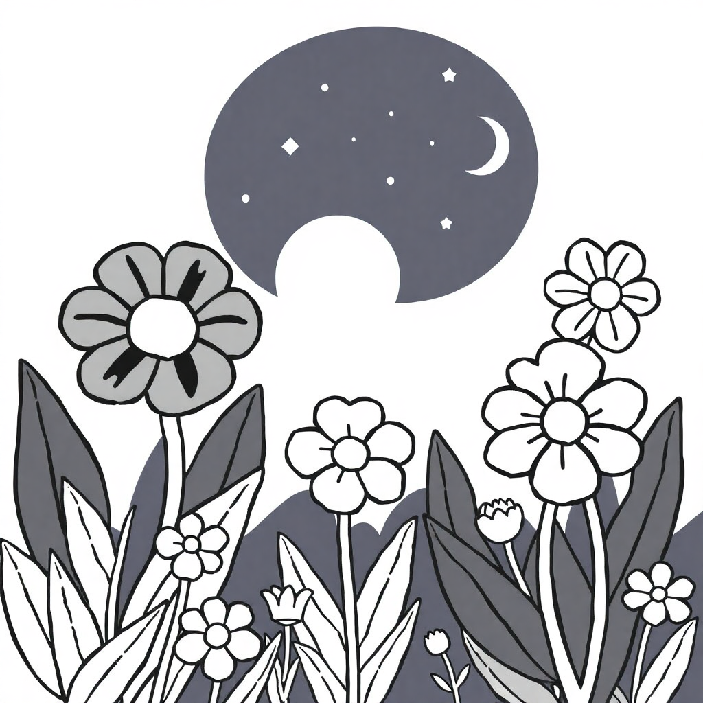 Garden Flowers At Night Coloring Page