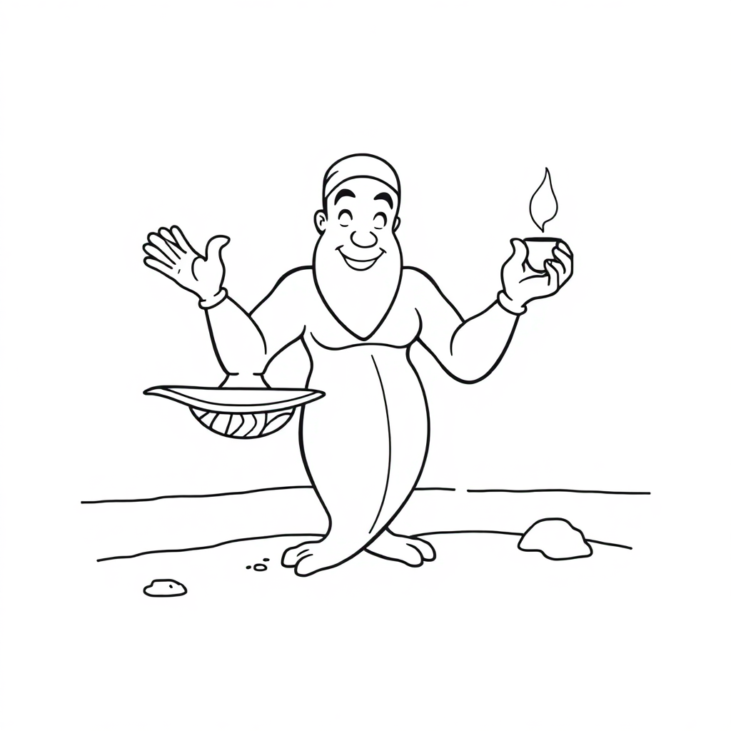 Genie From Lamp On Beach Coloring Page