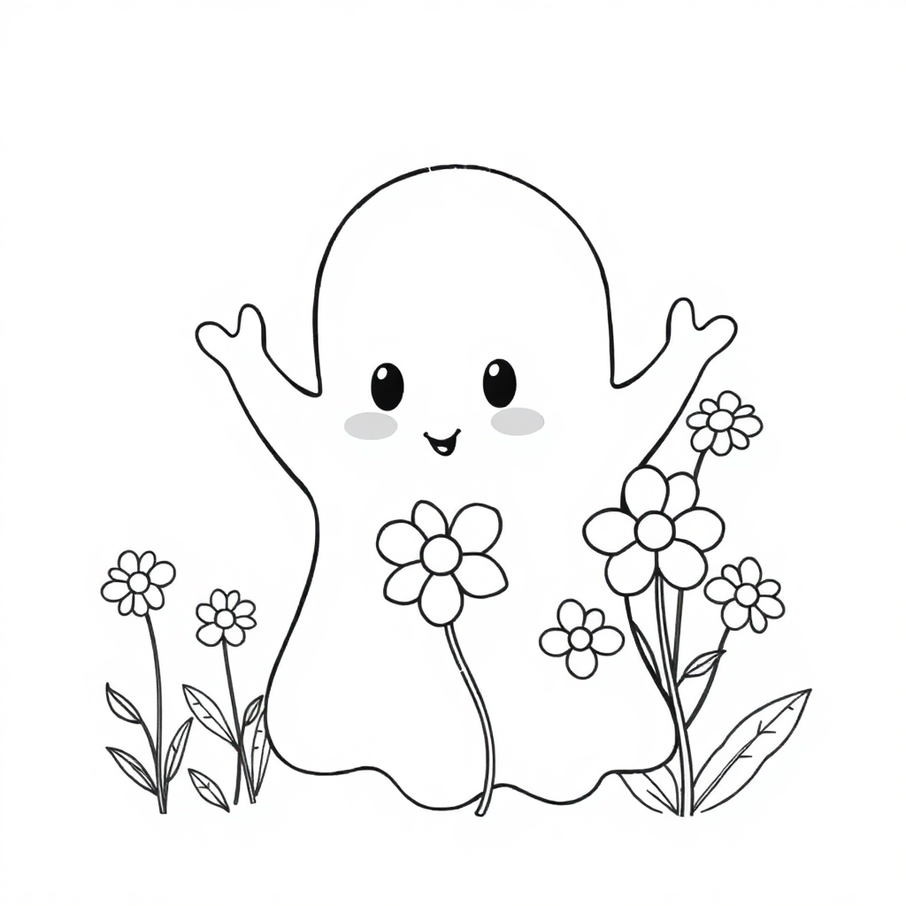Ghost Friendly With Flowers Coloring Page