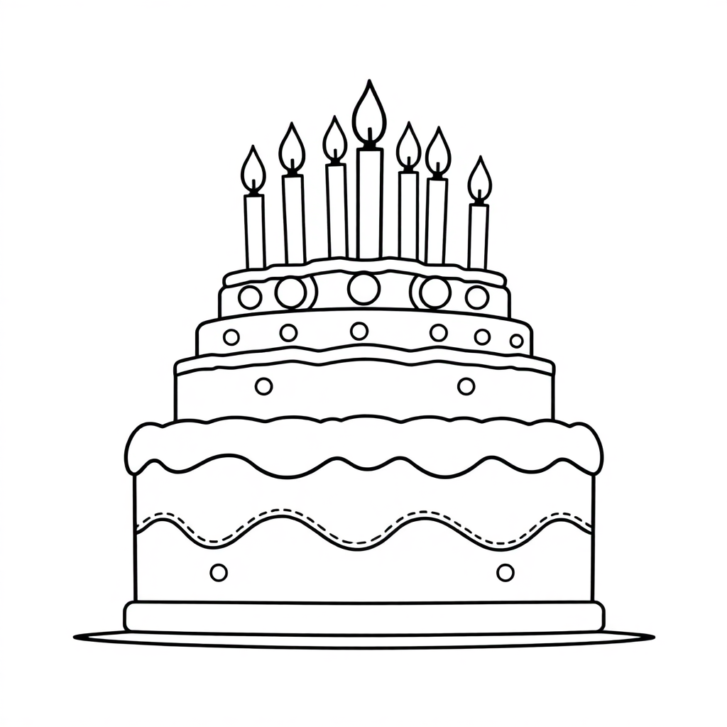 Giant Birthday Cake With Candles Coloring Page