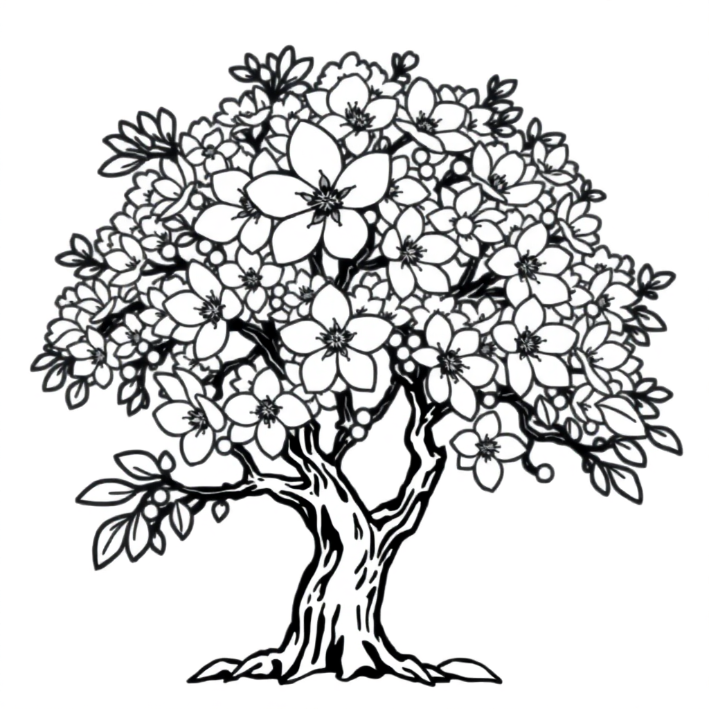 Giant Cherry Blossom Tree Coloring Page