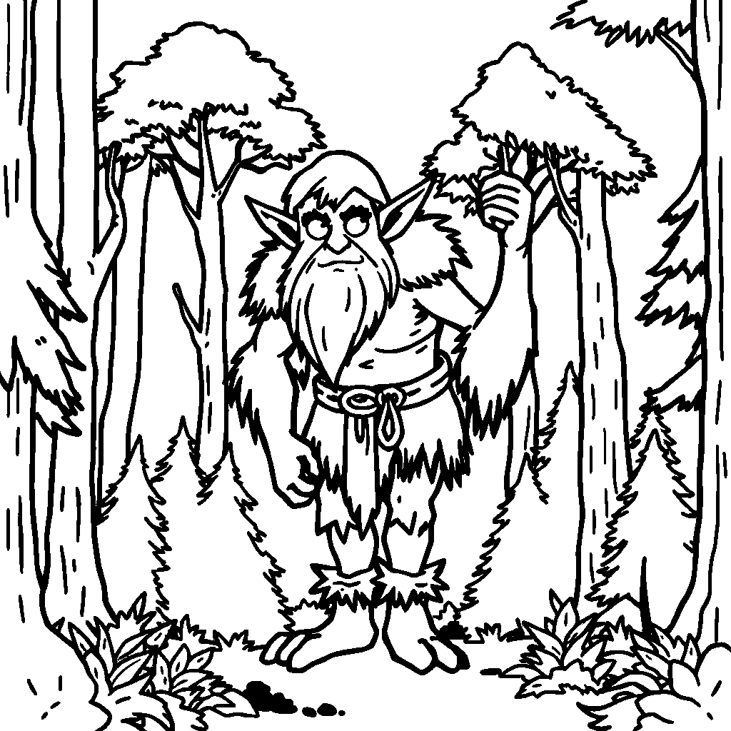 Giant Elf In Forest Coloring Page