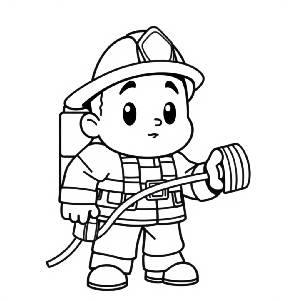 Giant Firefighter With Hose Coloring Page