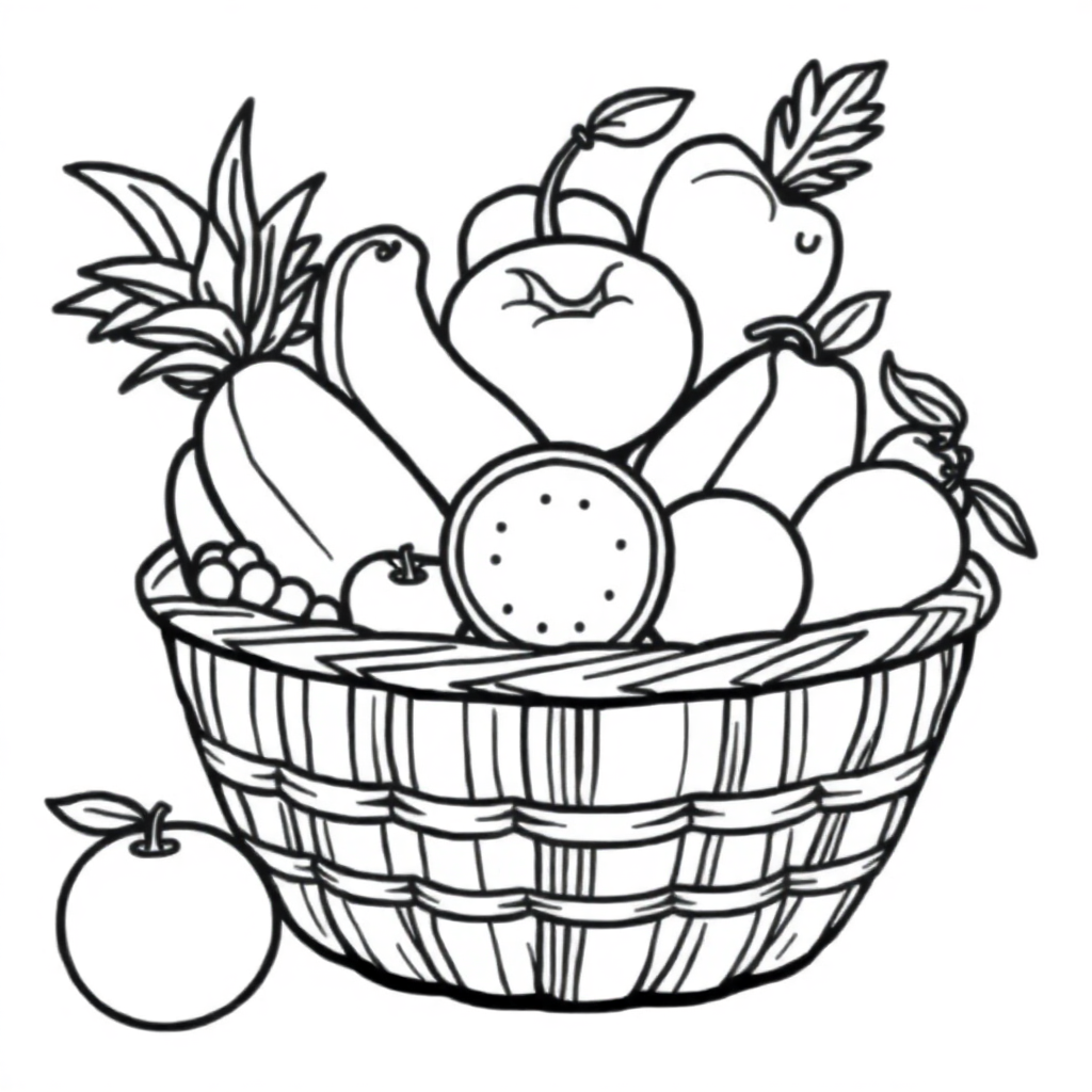 Giant Fruit Basket Coloring Page