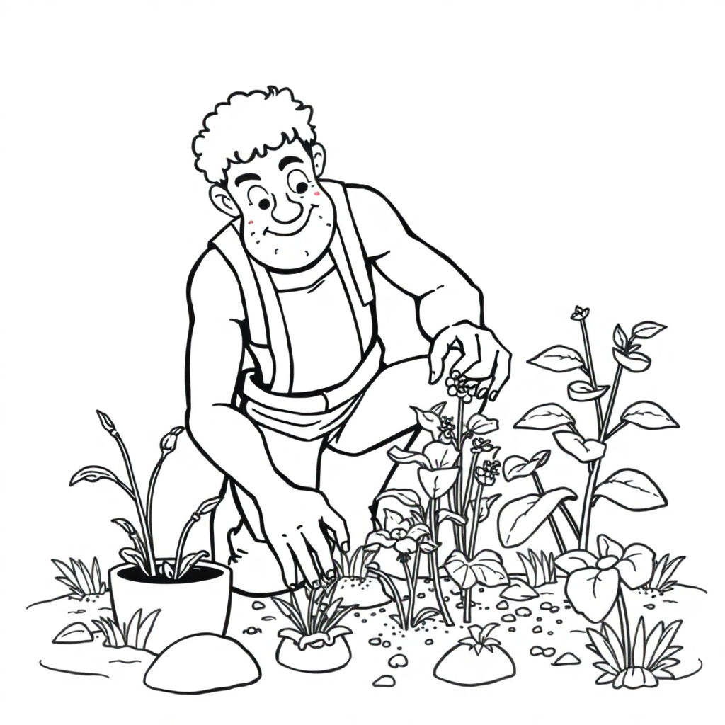 Giant Gardener Planting Coloring Page