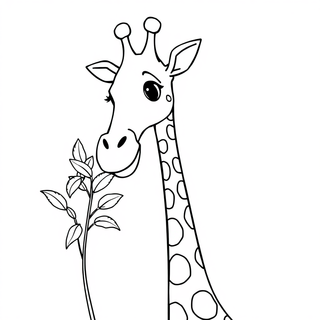 Giant Giraffe Eating Leaves Coloring Page