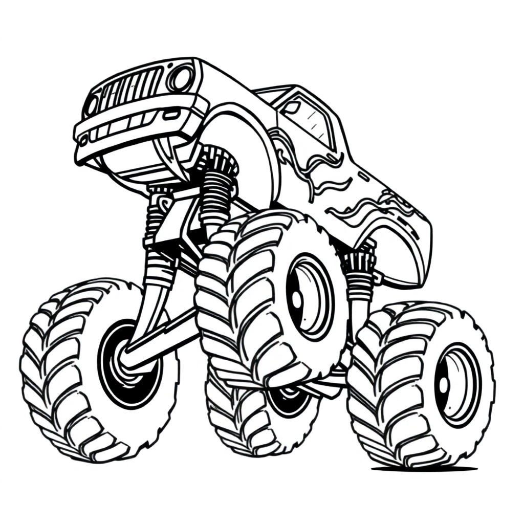 Giant Monster Truck Jumping Coloring Page