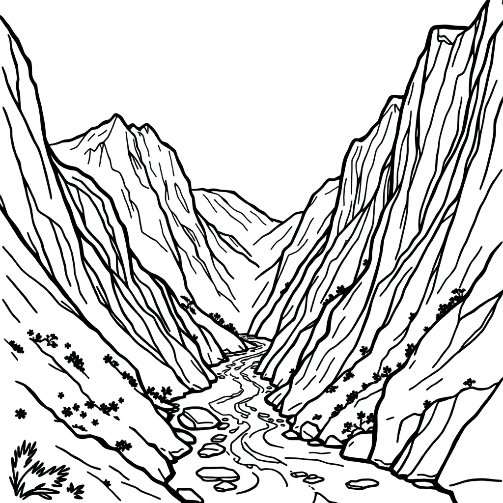 Giant River Through Mountains Coloring Page