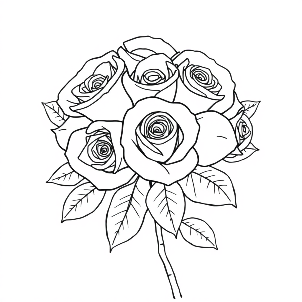 Giant Rose Bouquet Valentines Coloring Page