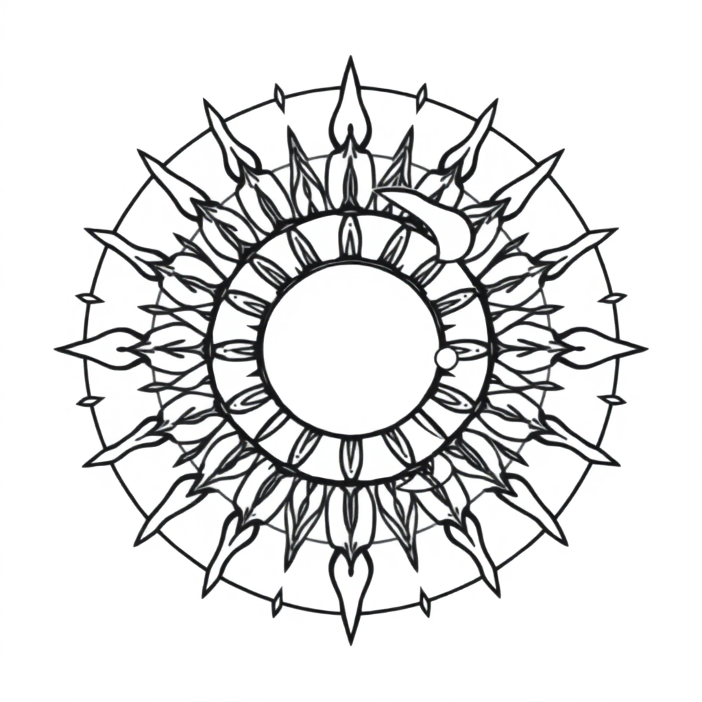 Giant Sun And Moon Mandala Coloring Page