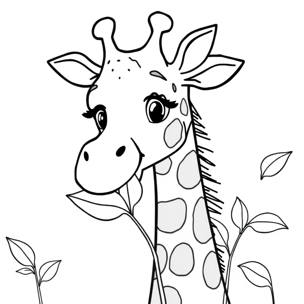 Giraffe Eating Leaves Coloring Page