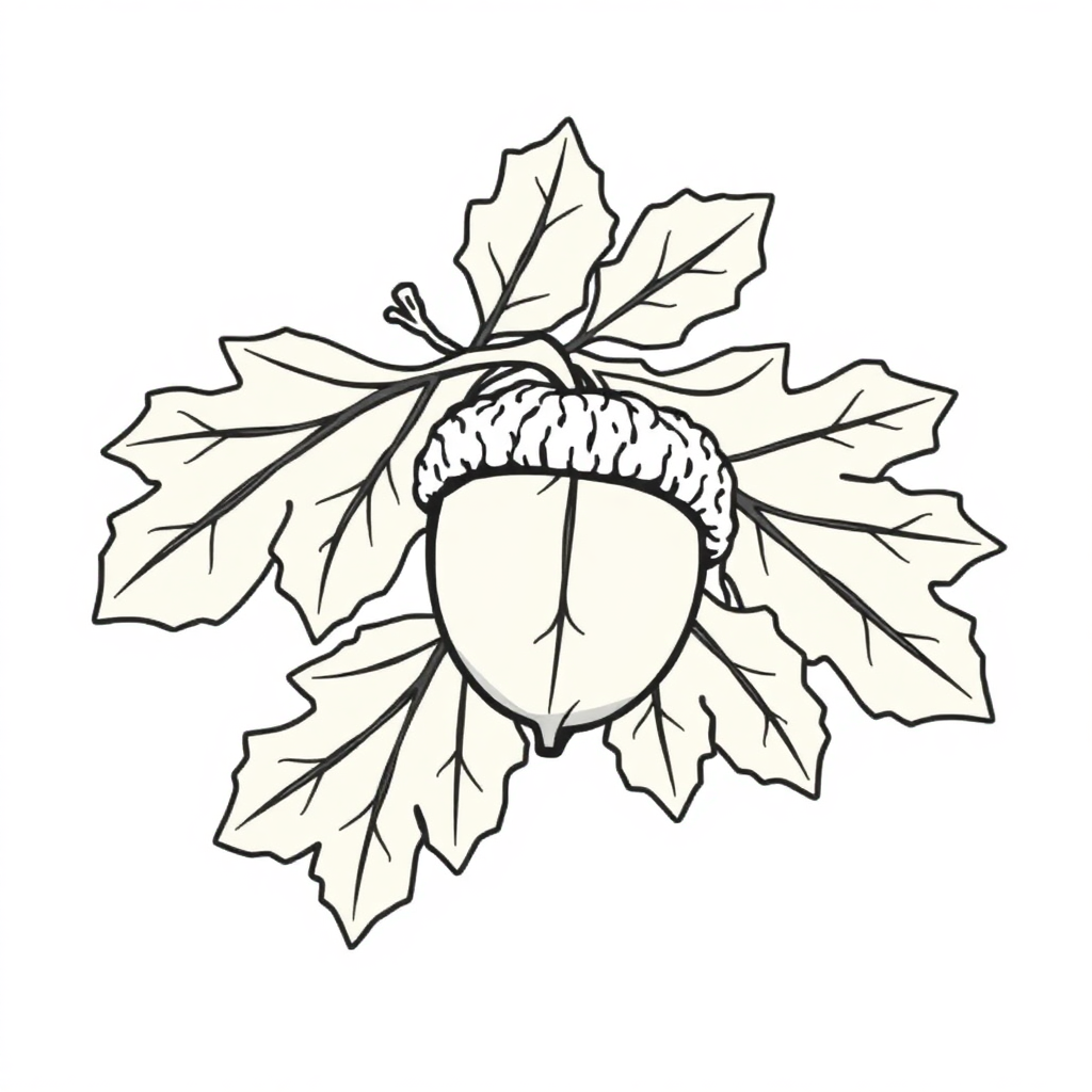 Graceful Acorn And Oak Leaves Coloring Page