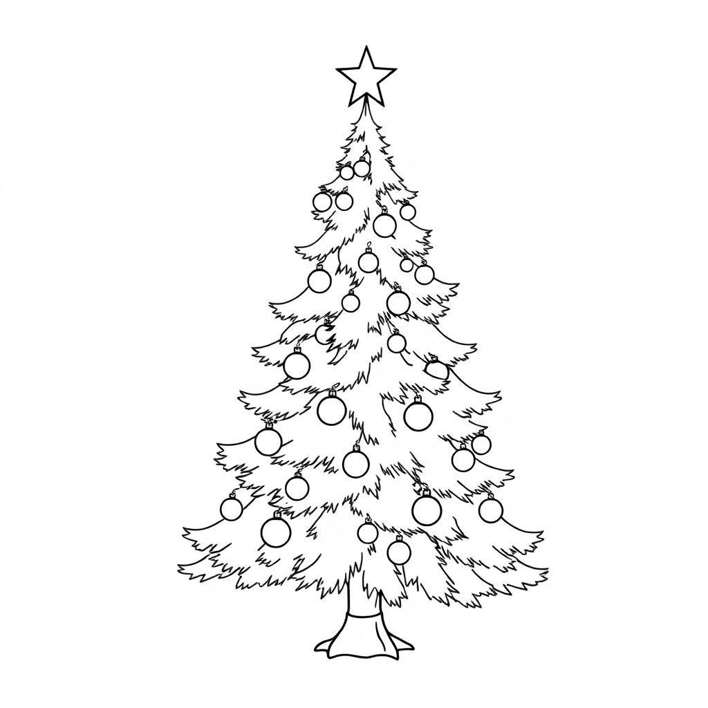 Graceful Christmas Tree Decorated Coloring Page